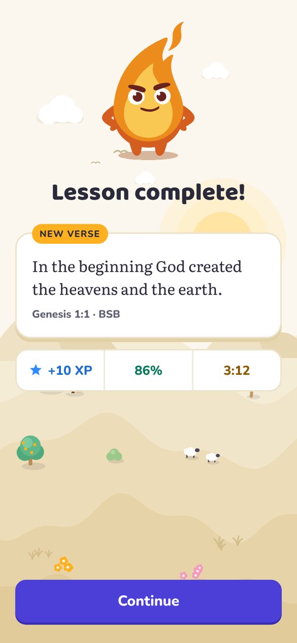 Lesson complete, with the new verse saved